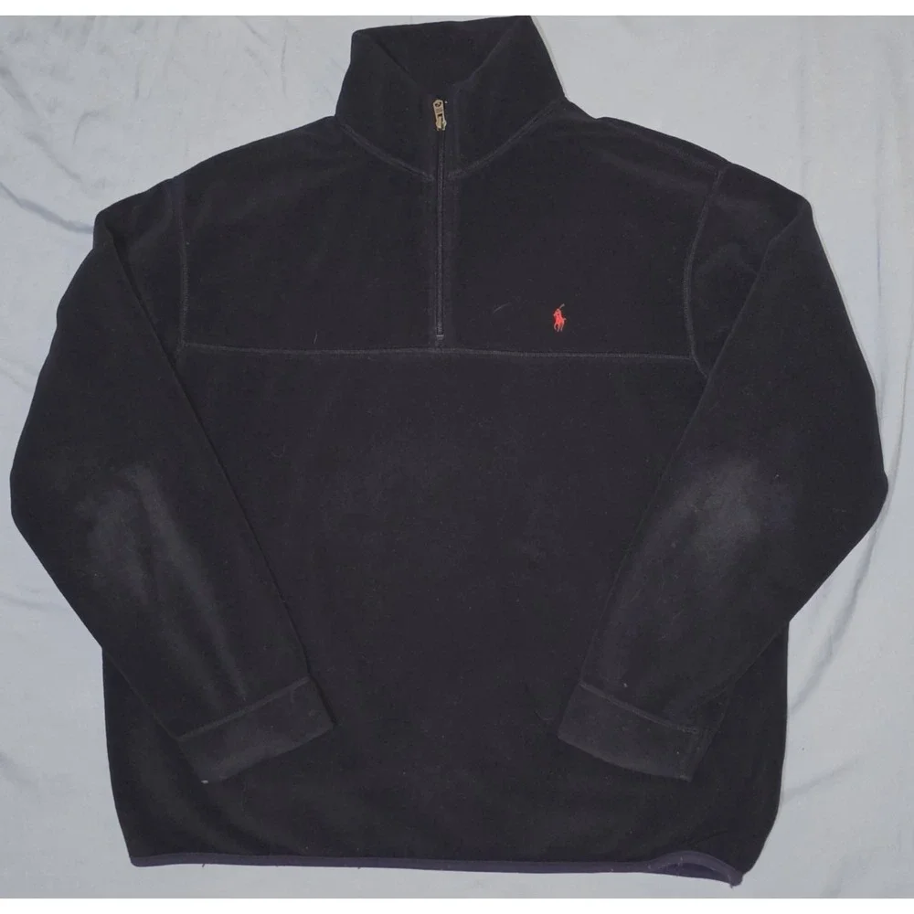 Vtg Polo Ralph Lauren Jacket XL 1/4 Zip Fleece Black Made In USA 90s